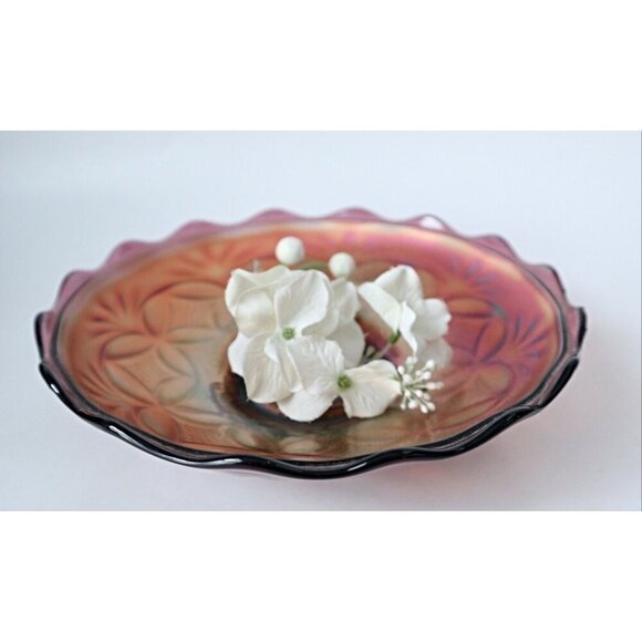 Vintage Carnival Glass Purple Pressed Bottom Footed Bowl Iridescent 1940's - Picture 1 of 4